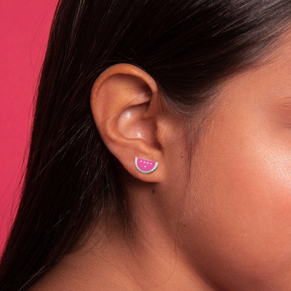 Children's Sterling Silver Enamel Watermelon Screw Back Earrings