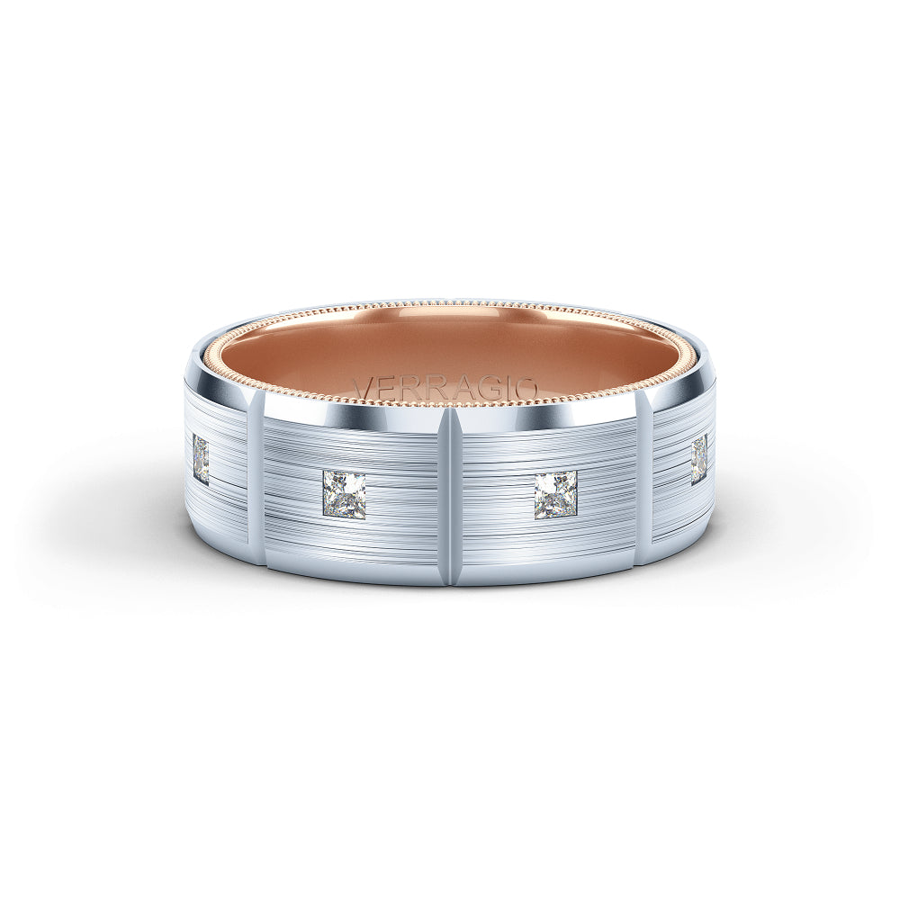 Verragio Men's 14k 8mm Geometric Wedding Band with Diamonds
