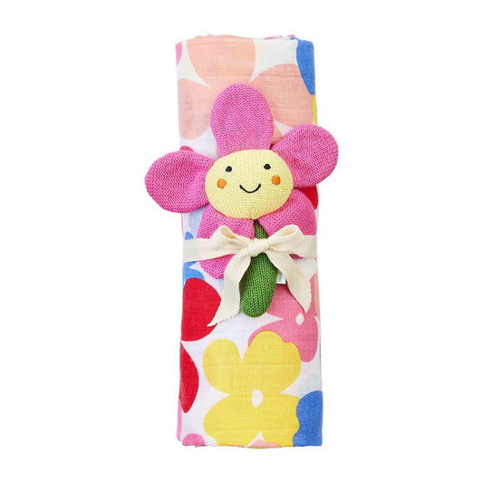 Mud Pie Floral Swaddle & Rattle Set