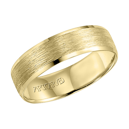 14k Yellow Gold Beveled Brushed Center Gents Band