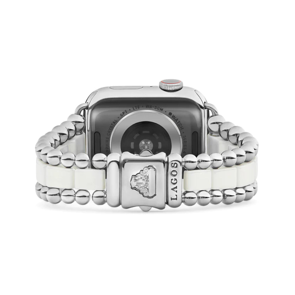 Lagos Smart Caviar White Ceramic and Stainless Steel Watch Bracelet, 38-45mm