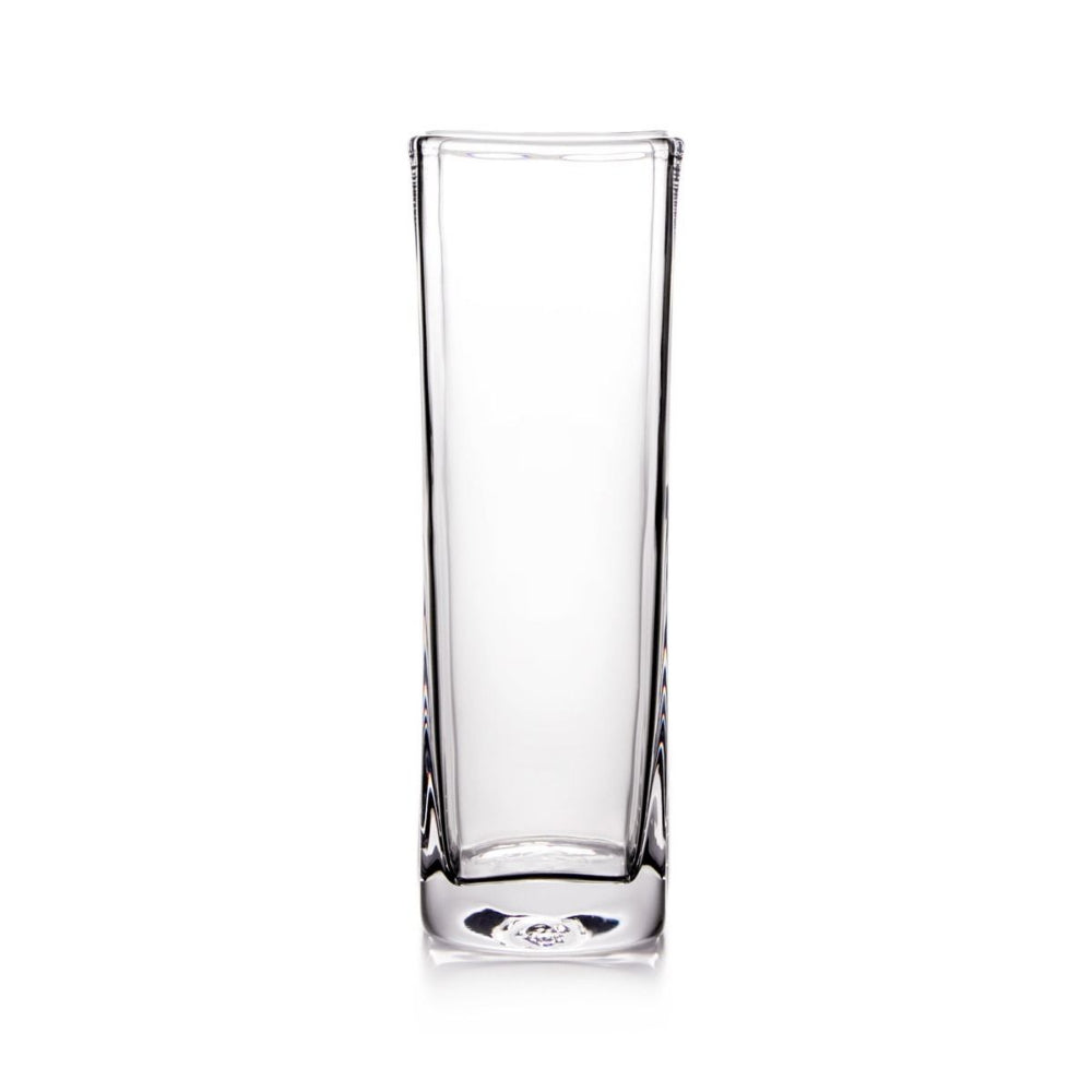 Large clear glass vase on a white background