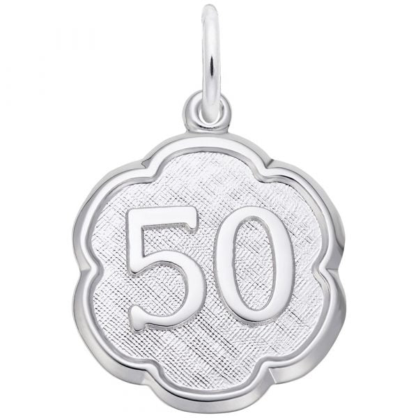 Sterling Silver Number 50 Scalloped Edge Charm