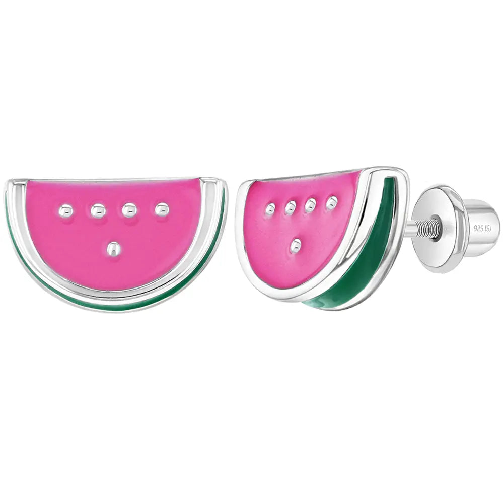 Children's Sterling Silver Enamel Watermelon Screw Back Earrings