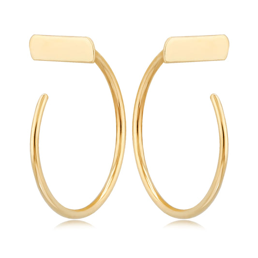 14k Gold Simple Bar Top Hoop Earrings
