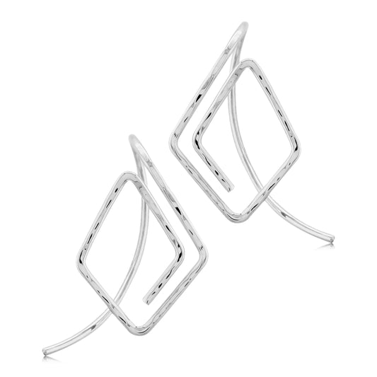 14k White Gold Hammered Diamond Shaped Earrings