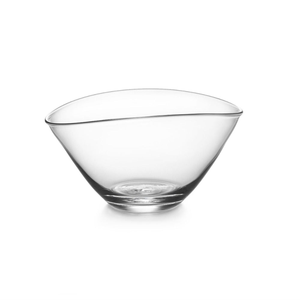 Clear glass bowl on a white background.