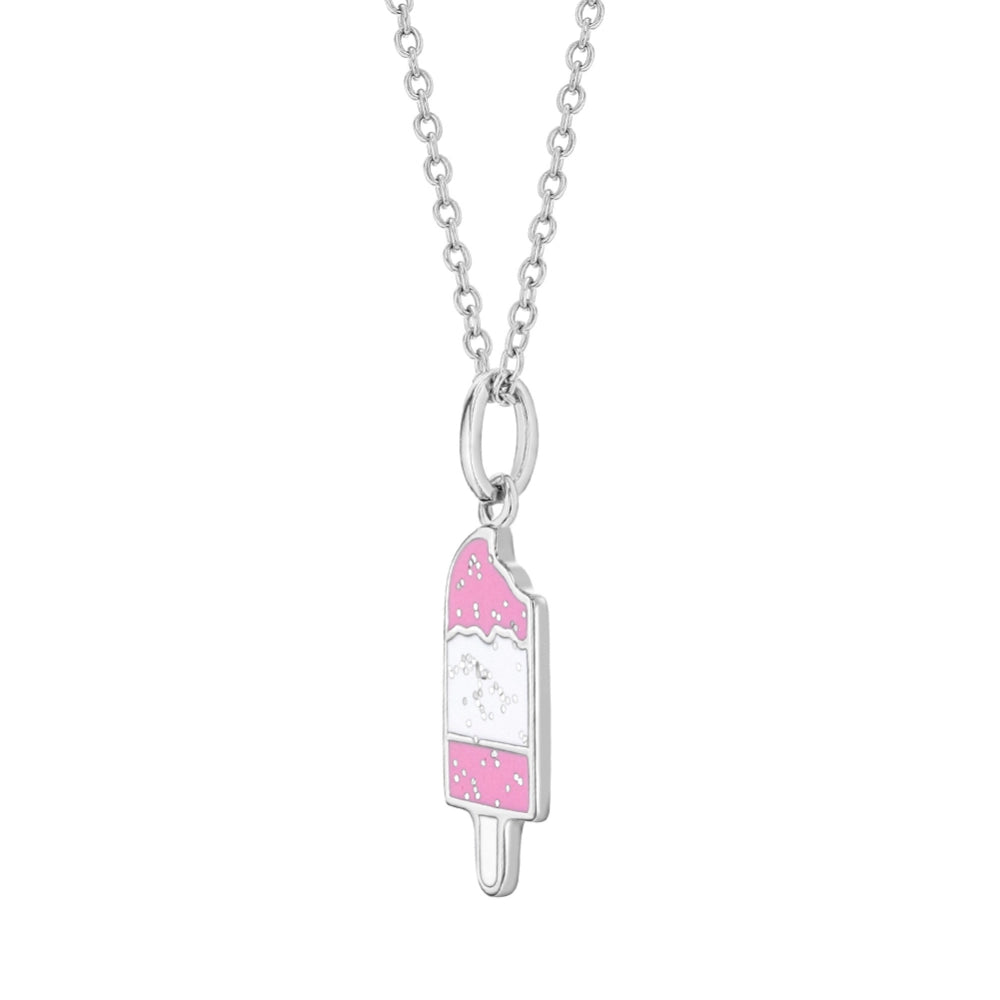 Children's Sterling Silver Pink Glitter Ice Cream Bar Pendant Necklace
