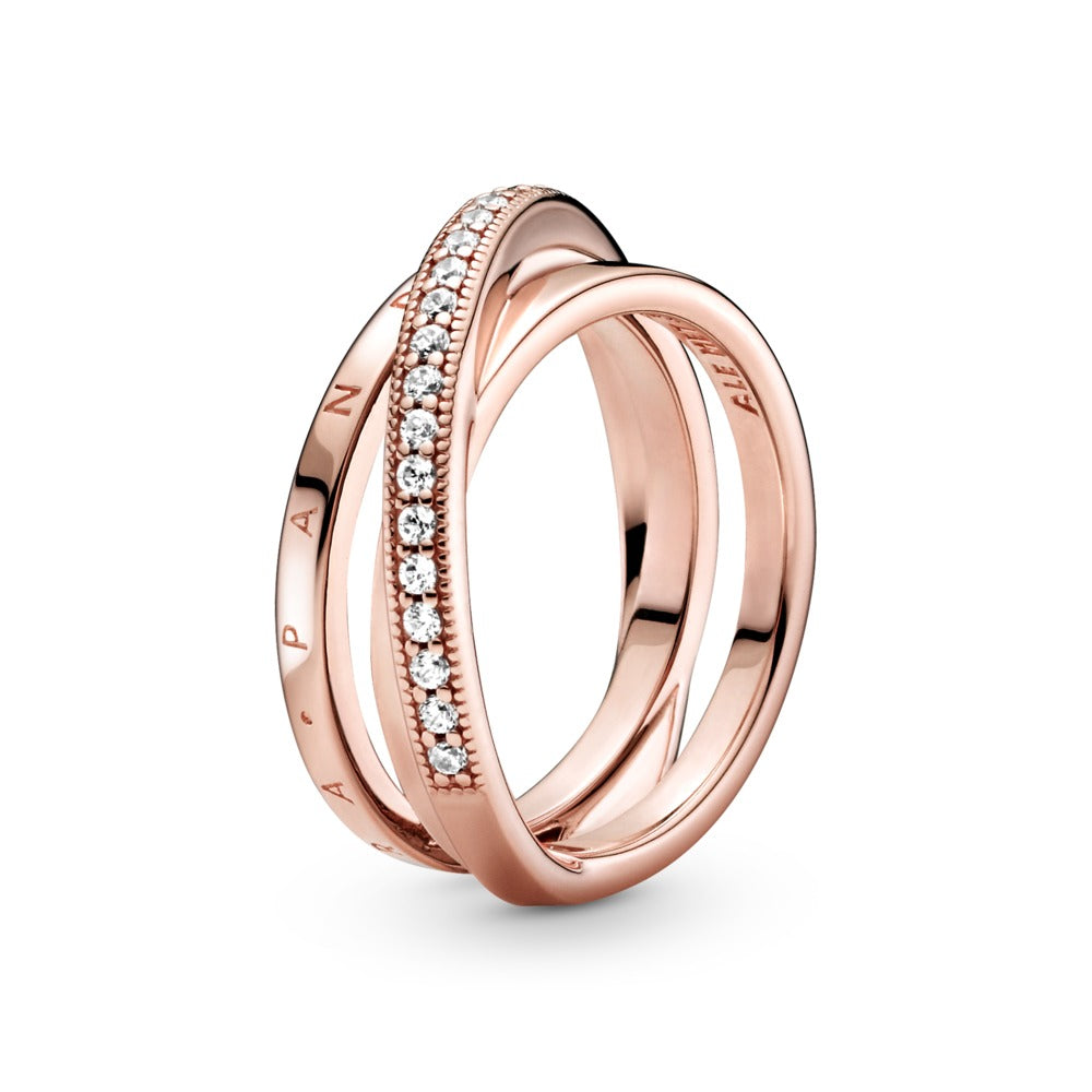 Pandora 14k rose gold-plated Crossover Pavé Triple Band Ring
