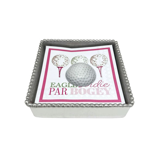 Mariposa White Golf Ball Beaded Napkin Box Set