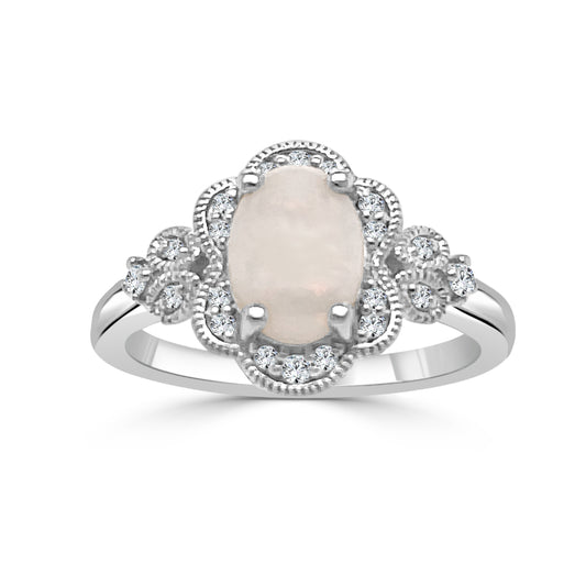 14k Gold Oval Opal Floral Design Ring