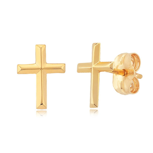14k Gold Cross Stud Earrings