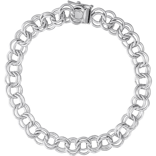 Sterling Silver Large Double Link Curb Bracelet, 8"