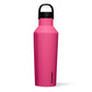Dark pink water bottle with black lid on a white background.