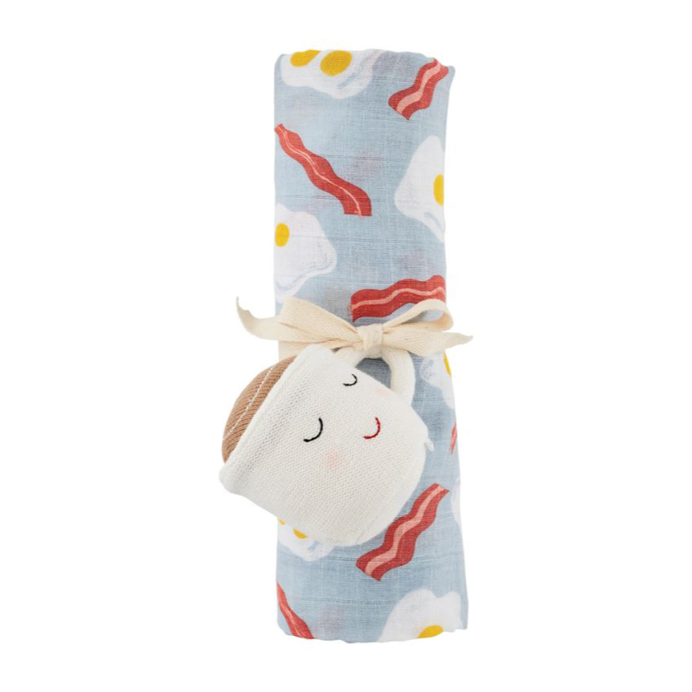 Mud Pie Coffee and Bacon Rattle & Swaddle Gift Set