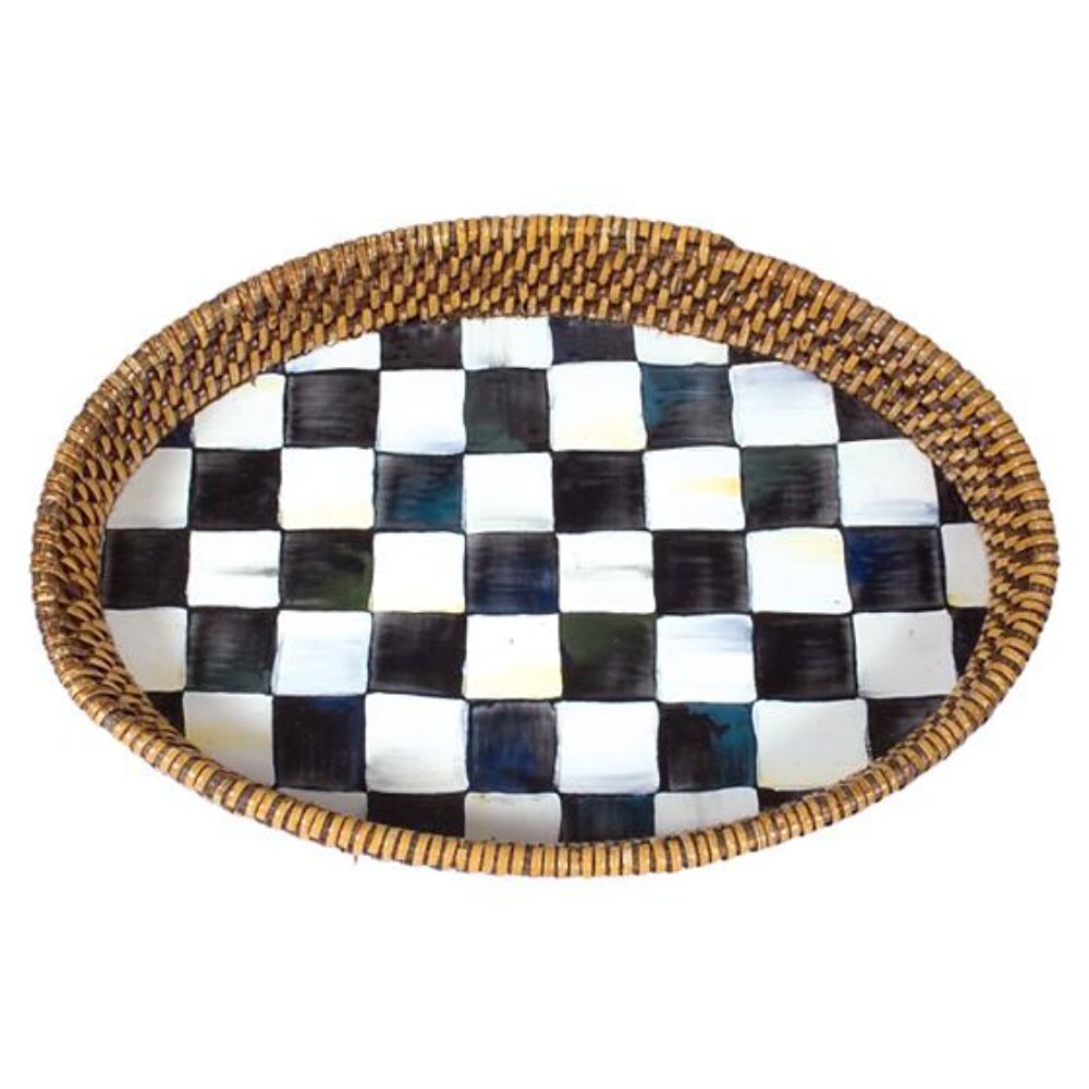 MacKenzie-Childs Courtly Check Rattan & Enamel Tray - Small/Large