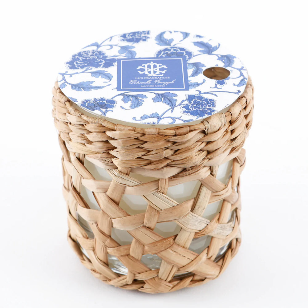 Lux Fragrances 10 oz Candle with Rattan Holder