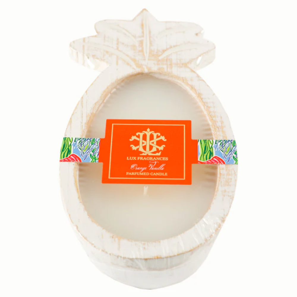 Lux Candle in Whitewashed Pineapple Bowl- Orange Vanilla