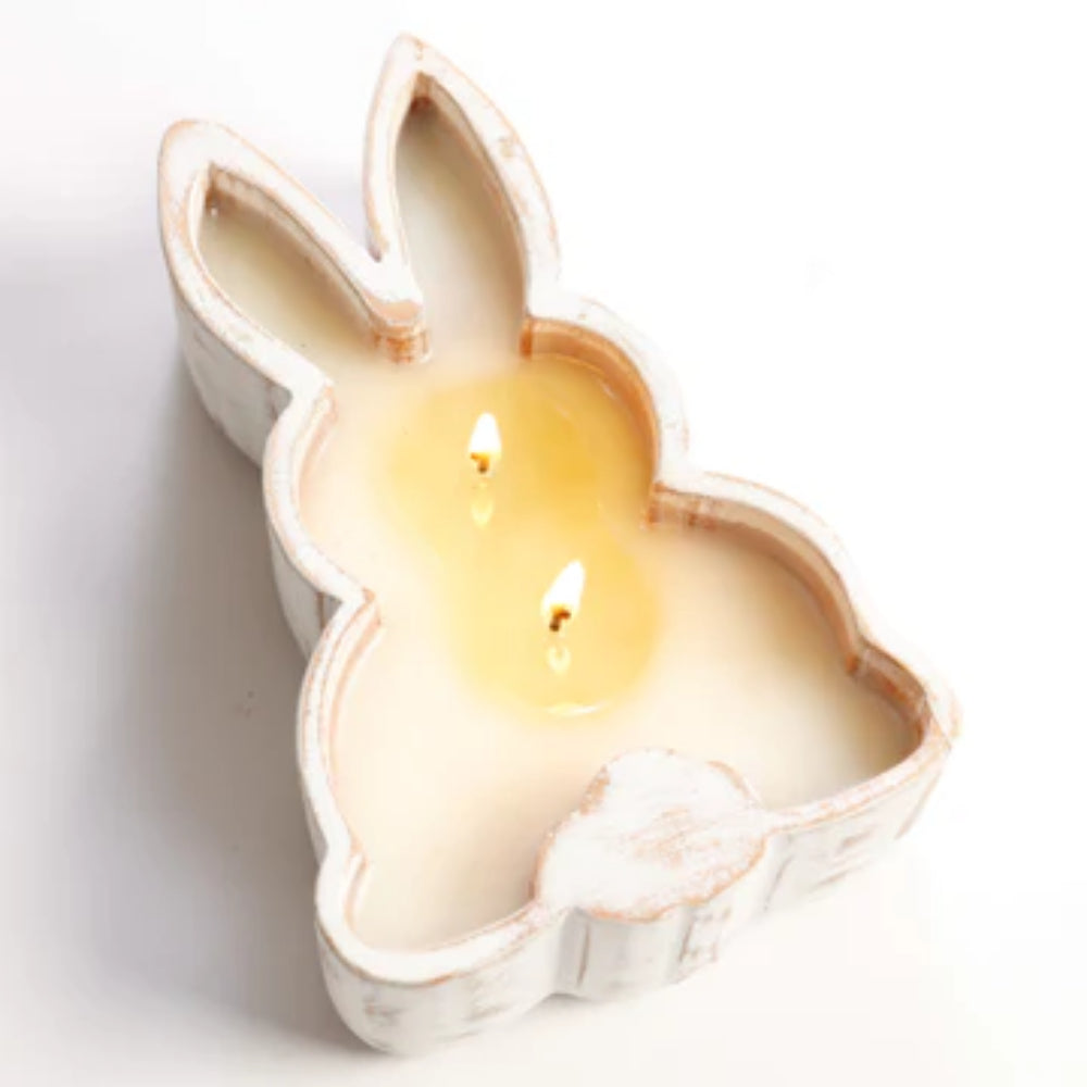 Lux Fragrances Hyacinth Two Wick Candle in Wood Rabbit Bowl
