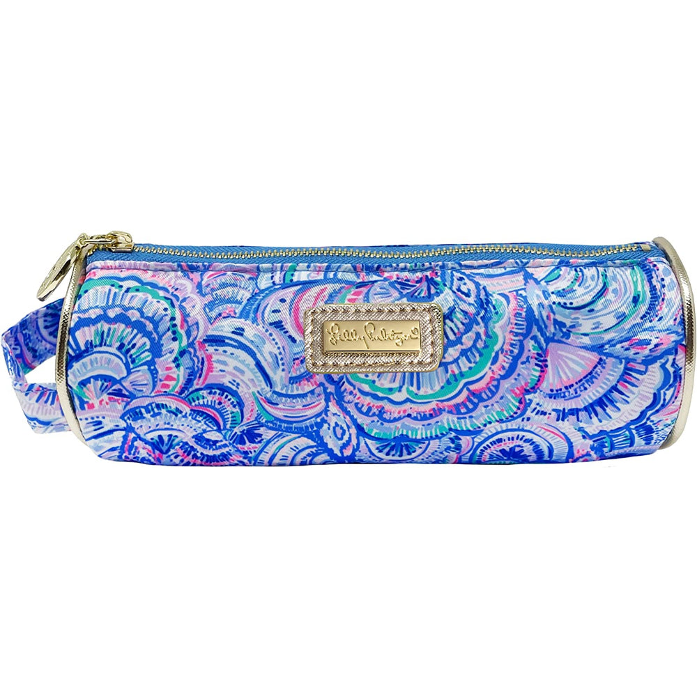 Happy as a Clam colorful blue pencil pouch with blue clam high lights on a white backround. 