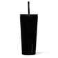 Matte back 24oz cold cup with black lid and straw on a white backround.