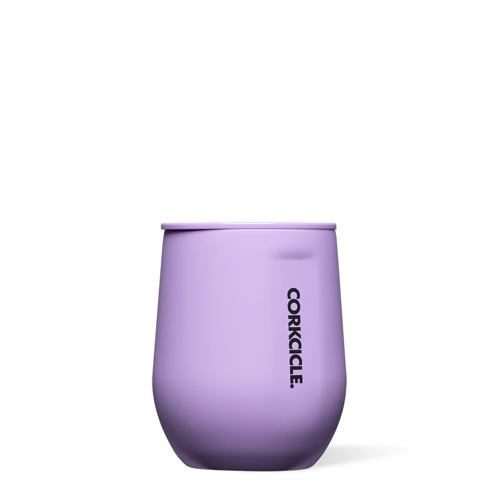 Purple tumbler with 'Corkcicle' branding on a white background.
