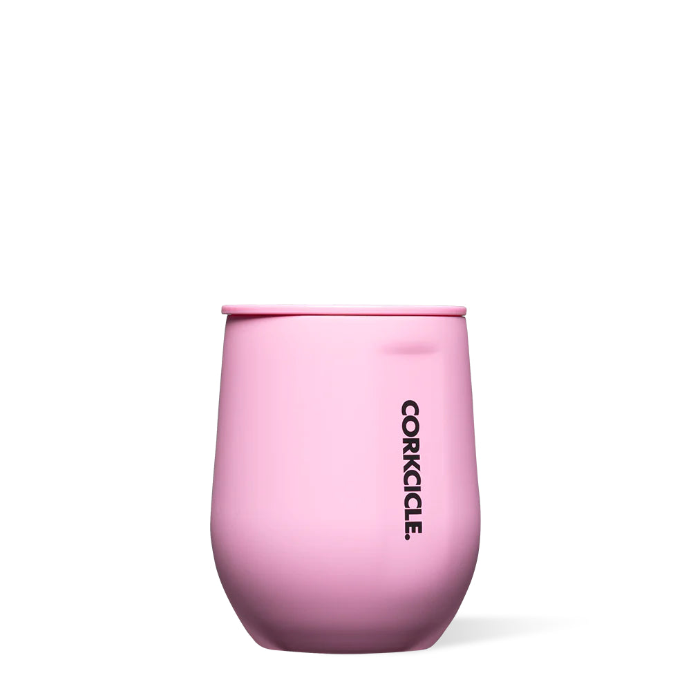 Pink tumbler with 'Corkcicle' branding on a white background.