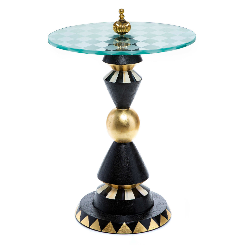 MacKenzie-Childs Gambit Accent Table on white backround 