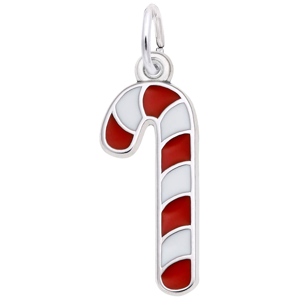 Sterling Silver Red and White Candy Cane Charm