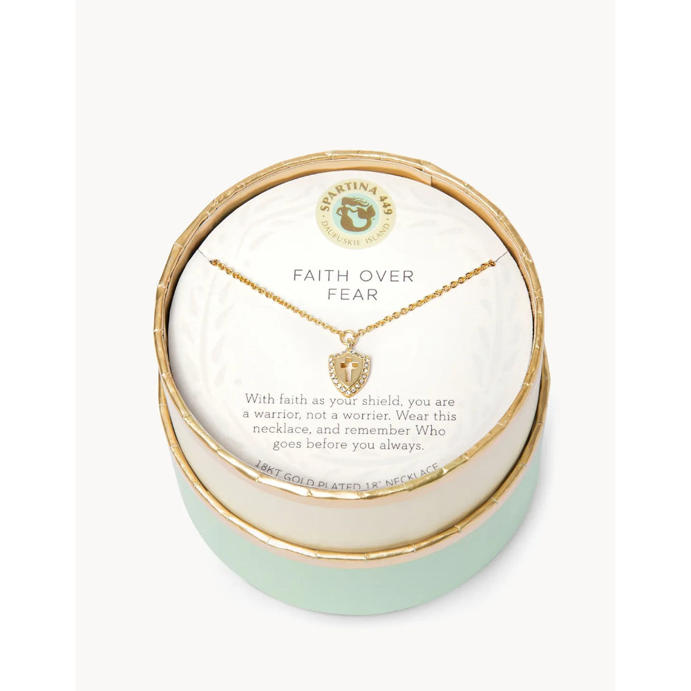 Spartina Sea La Vie Necklace 18" Faith Over Fear Cross Shield - Gold