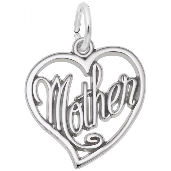 Sterling Silver Mother Open Heart Charm