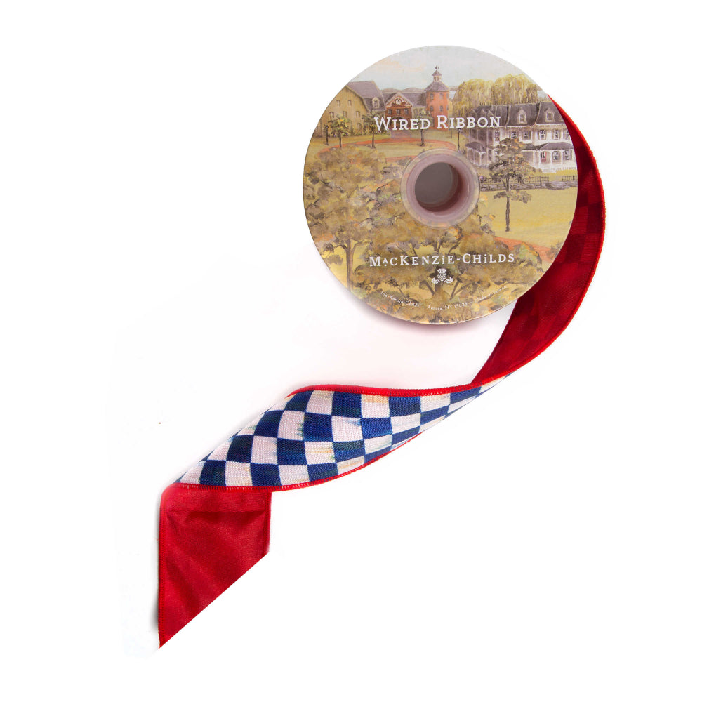 MacKenzie-Childs Royal Check 2" Ribbon - Red Back