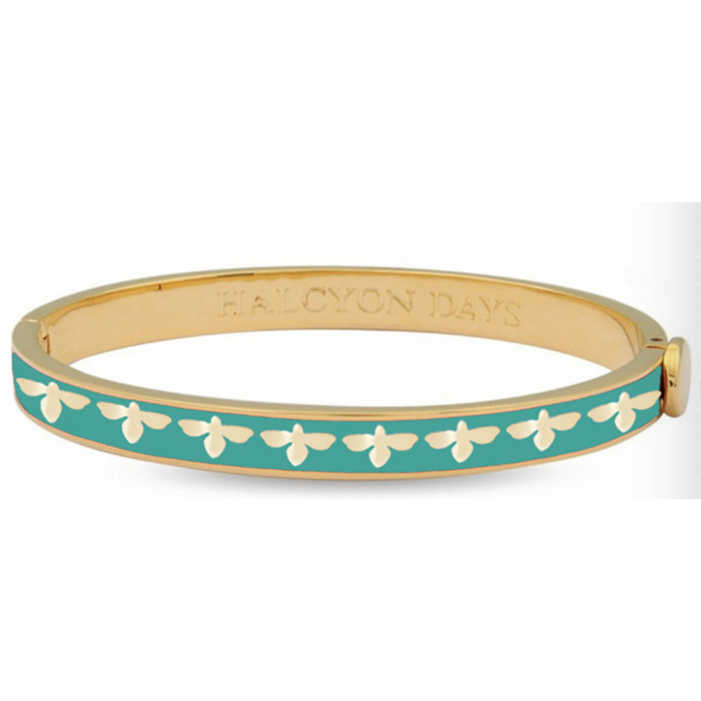 Halcyon Days 6mm Bee Gold Hinged Enamel Bangle