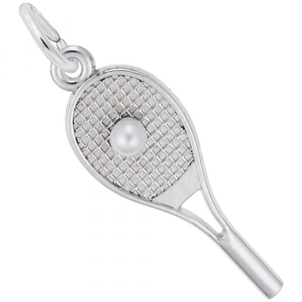 Sterling Silver Tennis Racket with Pearl Charm