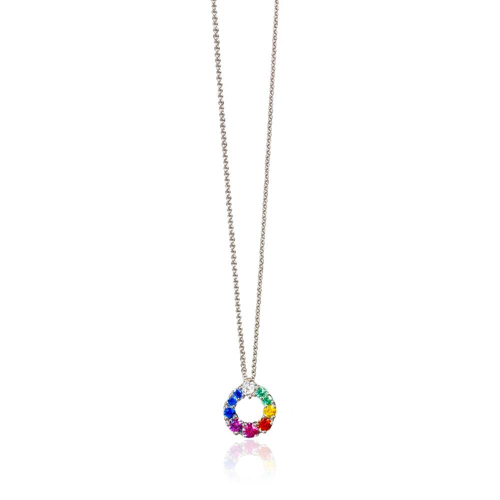 14w Multi-Colored Sapphire & Diamond Circle Pendant