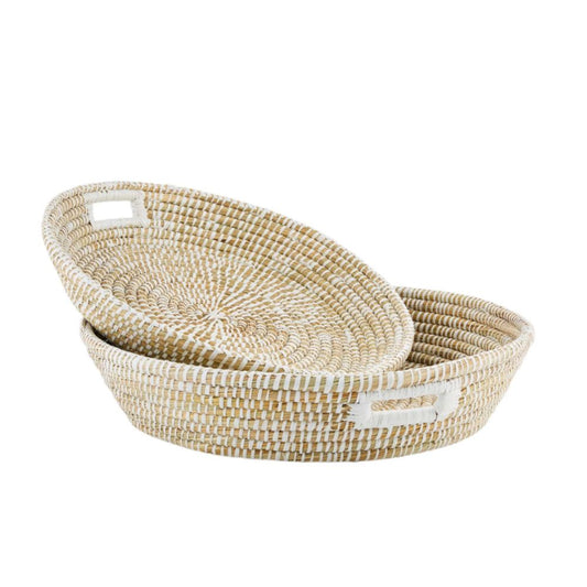 MUD PIE SEAGRASS WOVEN TRAY SET OF 2