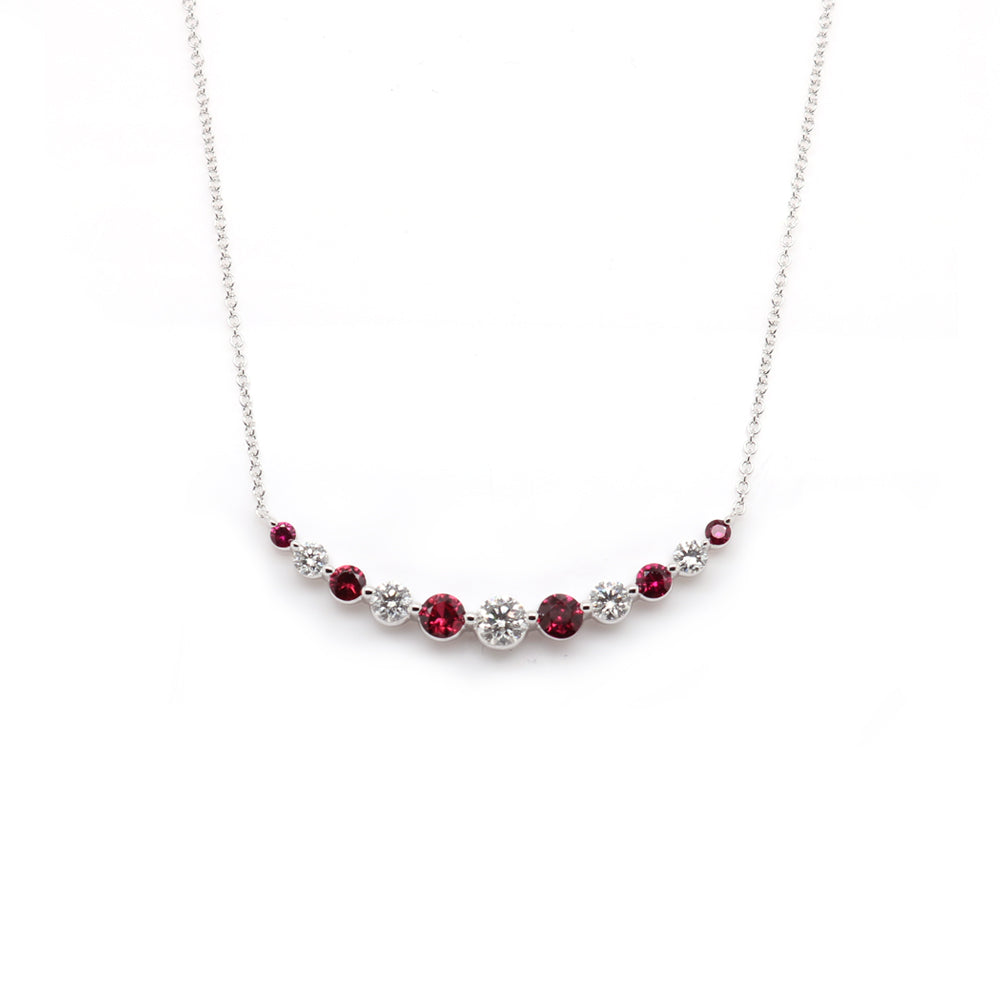 18k White Gold Ruby and Diamond Smile Necklace