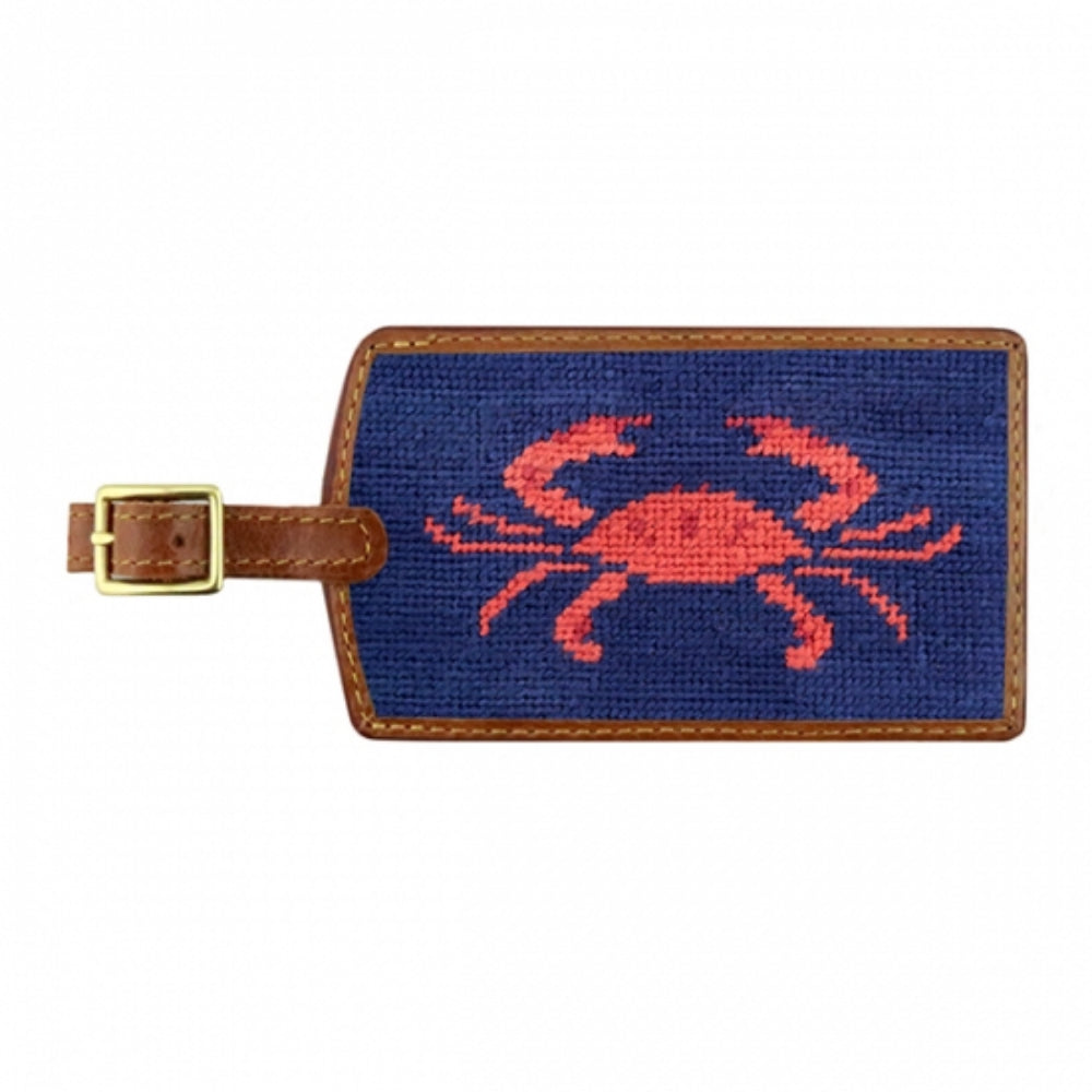 Smathers & Branson Coral Crab Needlepoint Luggage Tag