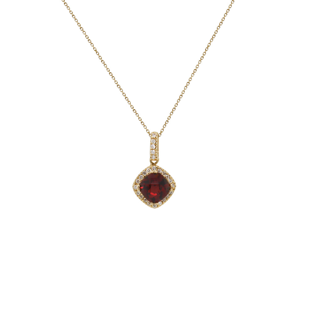 14k Yellow Gold Garnet & Diamond Pendant Necklace