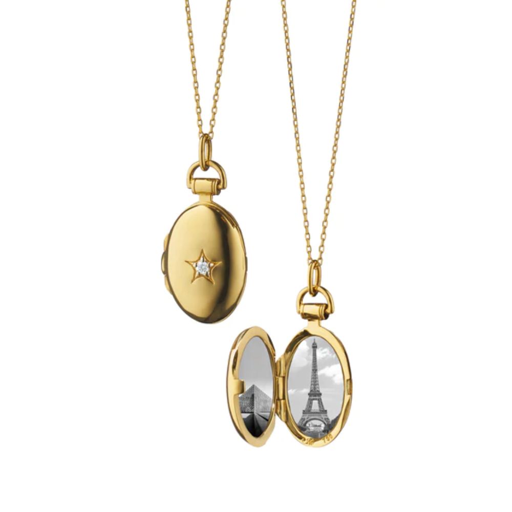 Monica Rich Kosann Petite Oval "Diamond Star" Locket Necklace in 18K Yellow Gold