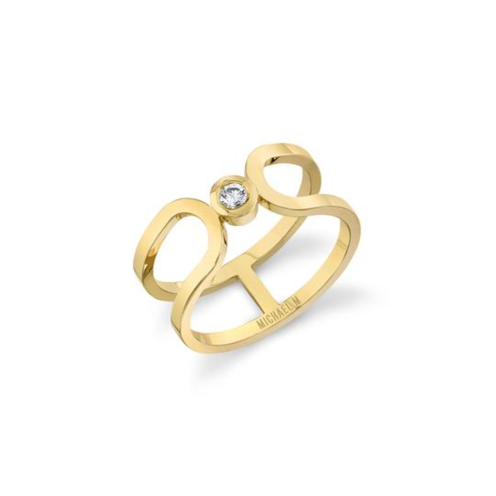 14K Yellow Gold Ring Diamond Double Loop