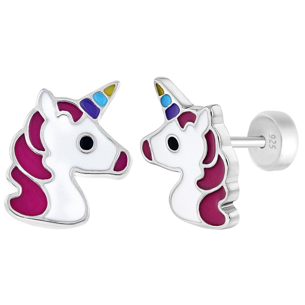 Children's Sterling Silver Multi Color Unicorn Stud Earrings