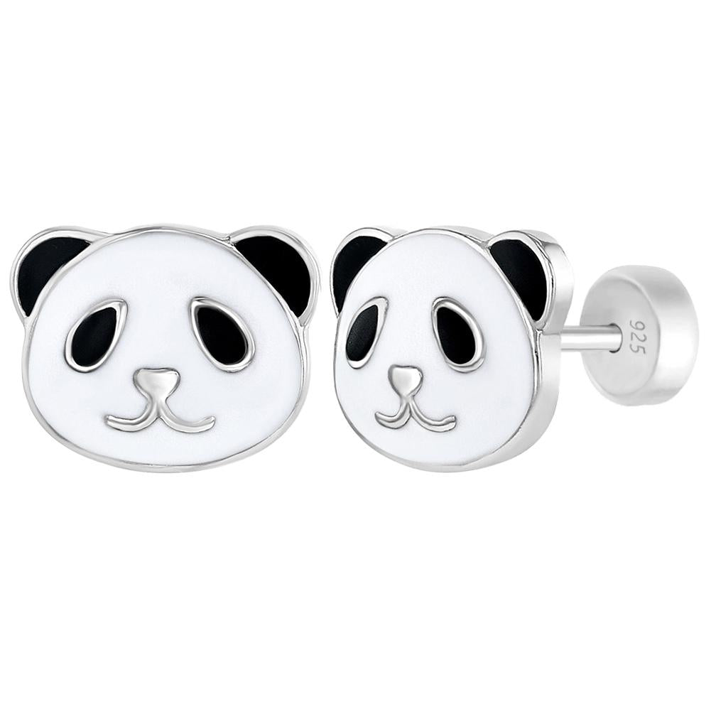 Children's Sterling Silver Panda Enamel Stud Earrings