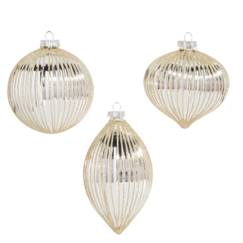 Raz Imports Silver Glitter Ribbed Ornament