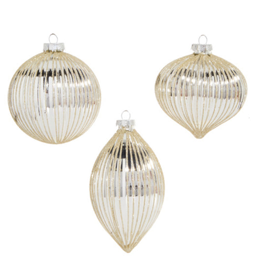Raz Imports Silver Glitter Ribbed Ornament