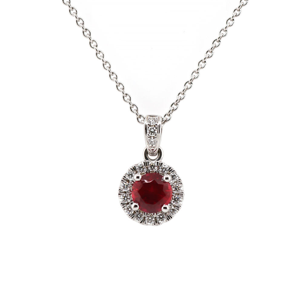 Martin Flyer Ruby with Diamond Halo Necklace