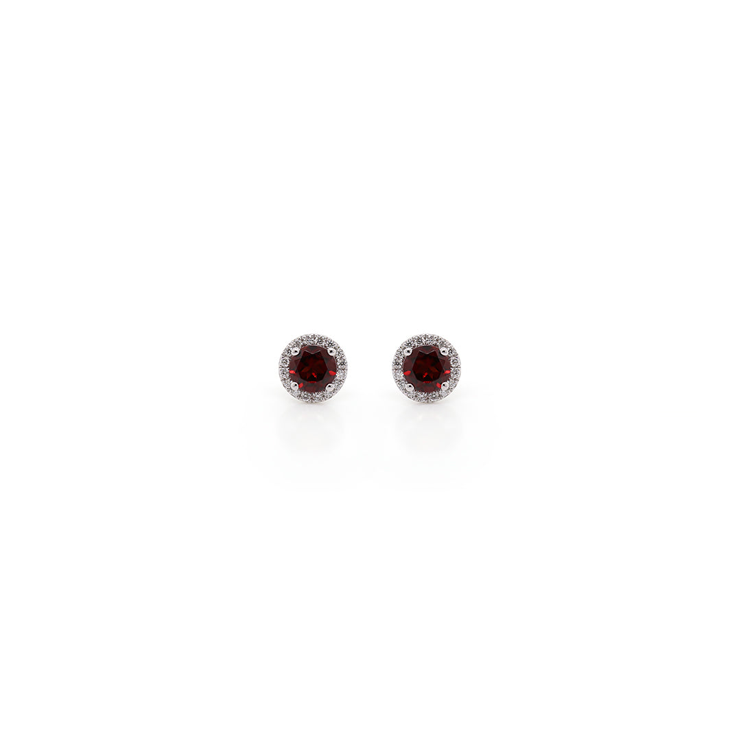 14k Garnet & Diamond Stud Earrings