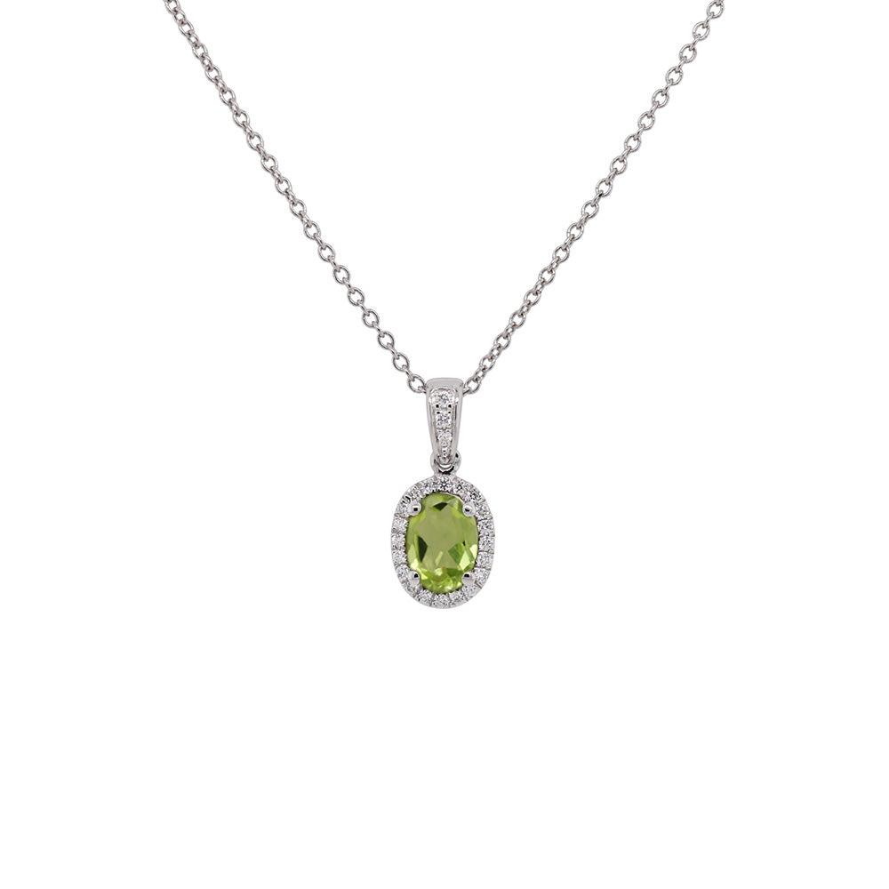 14k Oval Gemstone and Diamond Pendant