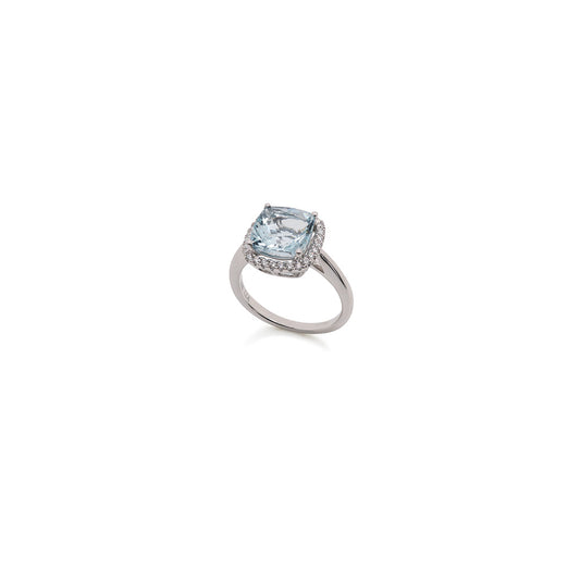 14k White Gold Cushion Cut Aquamarine Ring