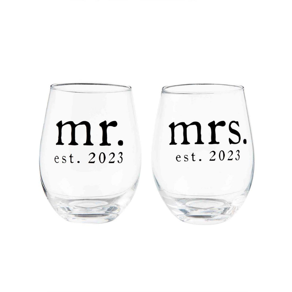 Mud Pie Mr. & Mrs. est. 2023 Wine Glass Set